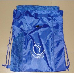 Royal blue 190T/210D polyester drawstring sports bag with front pocket